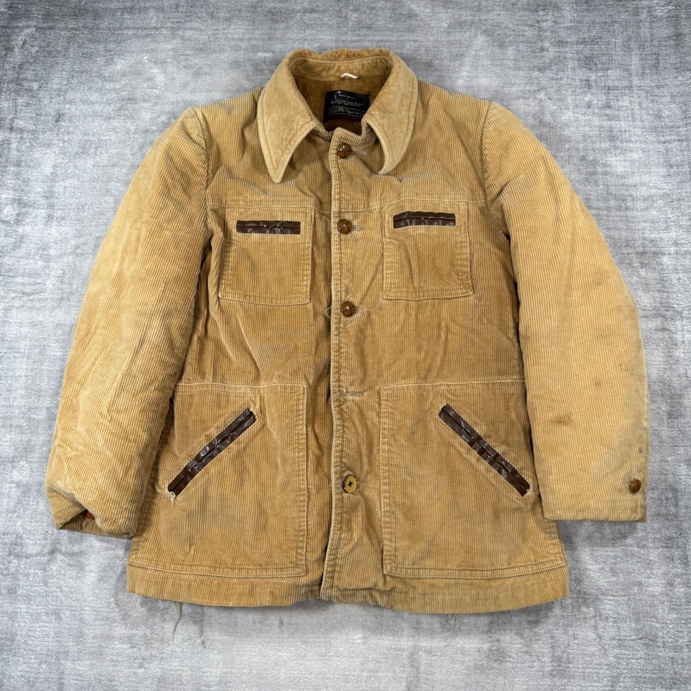 Sears Sportswear Jacket Mens 42 Tan Vtg 70s Corduroy Lined Ranch Coat Western